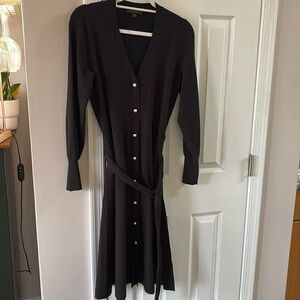 Ann Taylor black sweater midi dress size S with pearl buttons